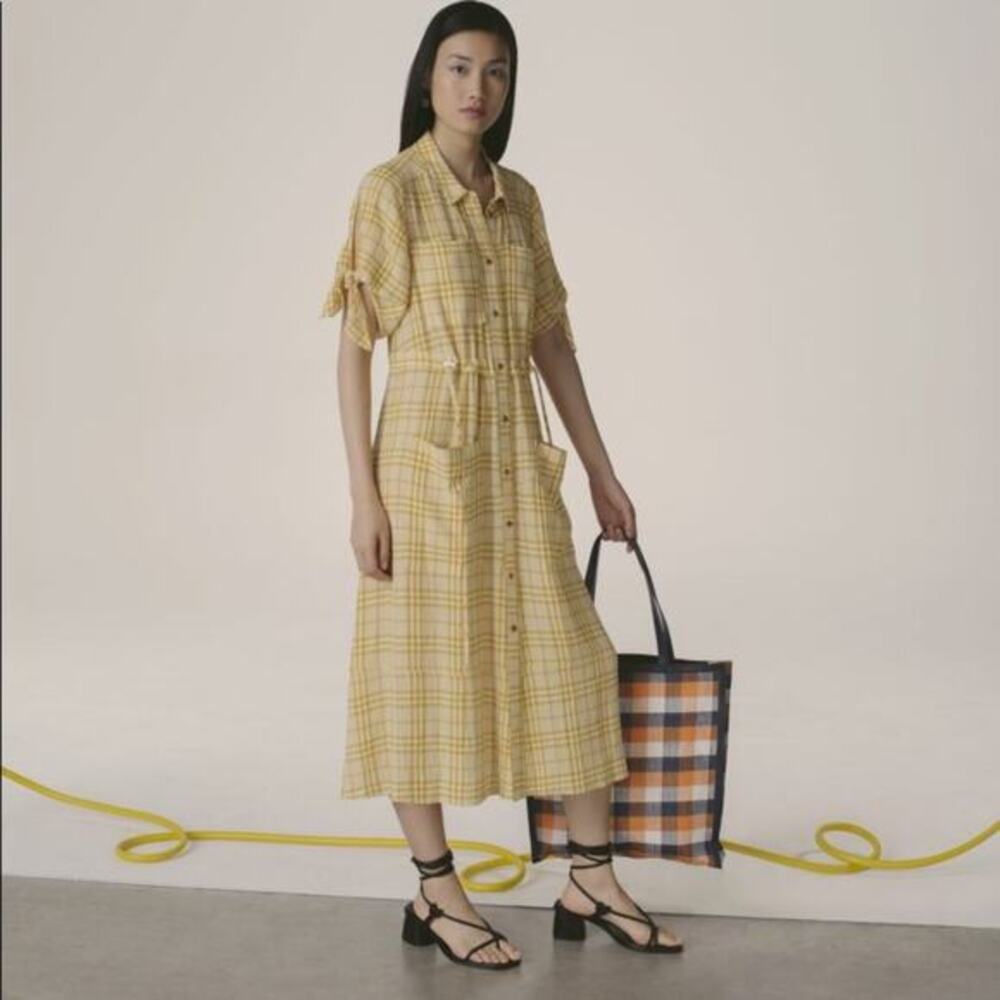 Whistles Limited Alphina check midi dress size 0‎ sheer butter yellow